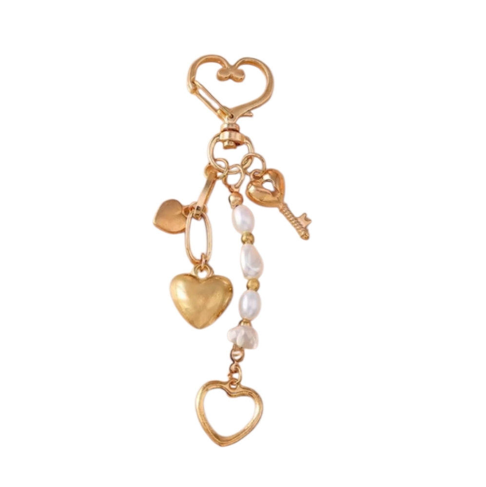 heart shape clasp, Alloy Rhinestone Heart with Faux Pearl Key Chain/ Bag Charm